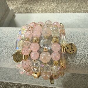 Erimish Pink & Gold Multi-Strand Beaded Bracelet Stack